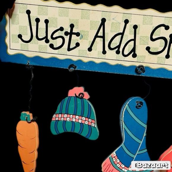 10” sign “Just Add Snow” Christmas Snowman Wood Door Hanger - Picture 2 of 4